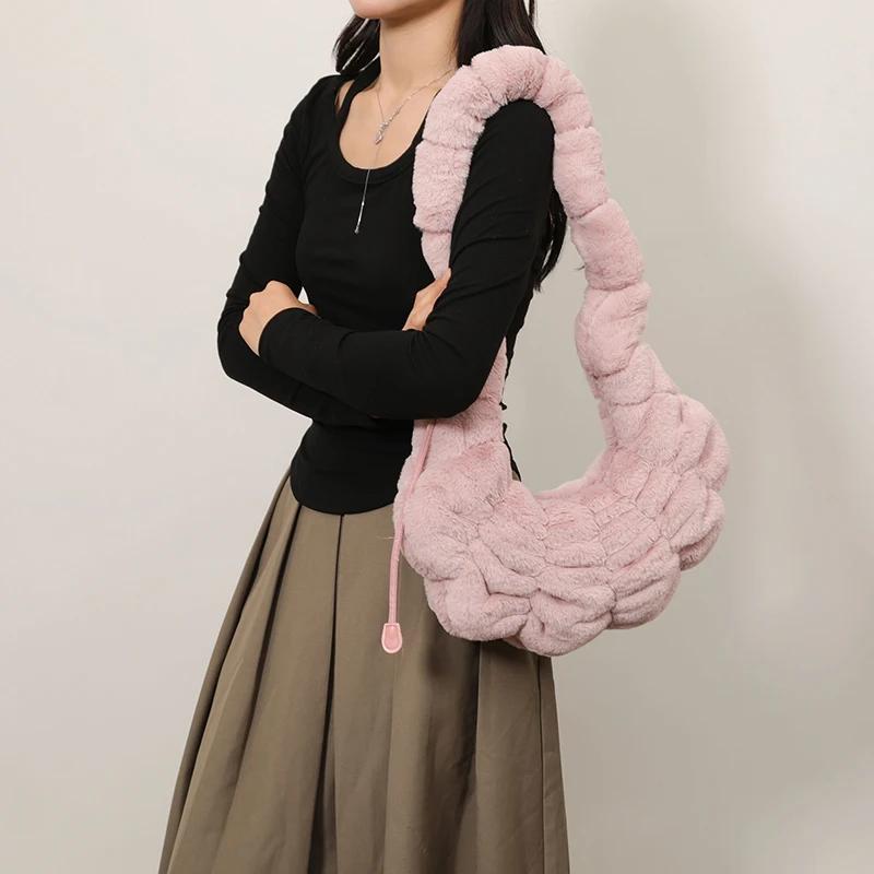 Soft Faux Fur Crossbody Bags for Women 2024 Winter Designer Korean Fashion Handbags New Trend Warm Shoulder Bag