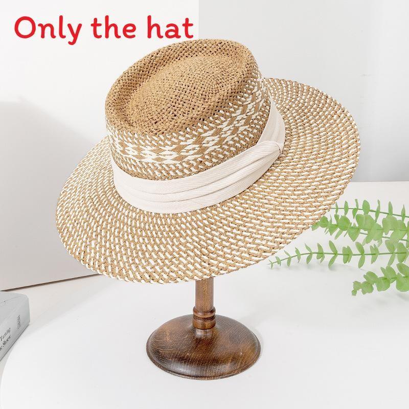 Fashion Woven Straw Hat With Wide Brim And Strap Decoration For Daily Wear