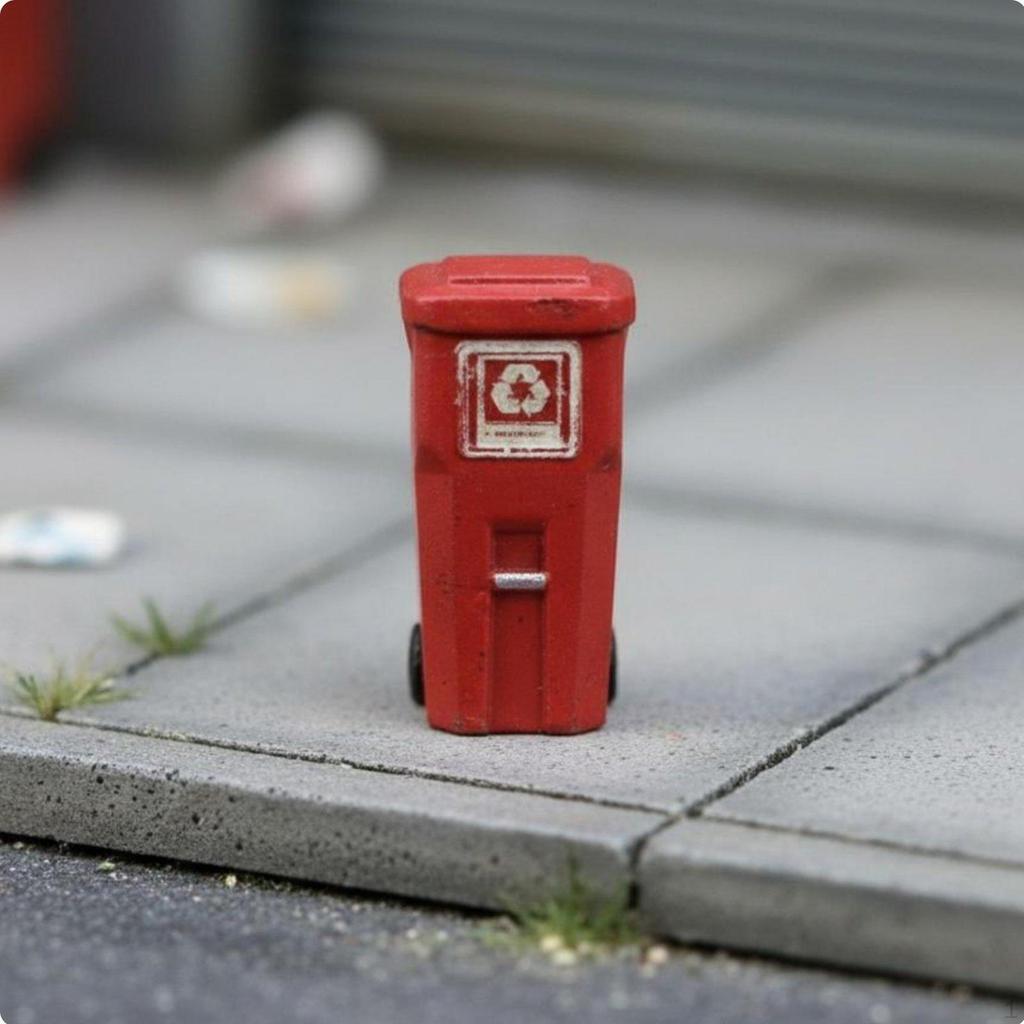 1/64 Scale Trash Can Detailed Streetscape Bin Model Weathered Finish Miniature Recycling