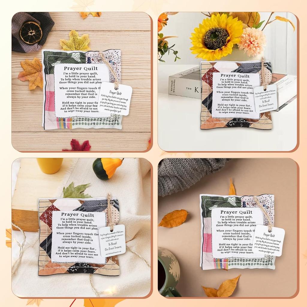 8 Pcs Square Pocket Prayer Quilt with Cross ide, Mini Prayer Quilt for Women Pastor Appreciation Father's Day