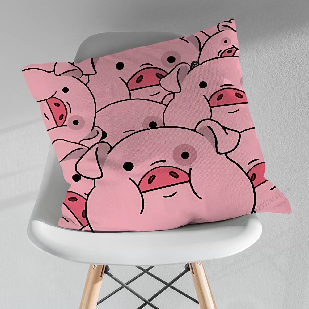 Cartoon Pink Pig Cute Art Various Sizes Square Pillow Case For Car Home Bedchamber Decor Birthday Gift