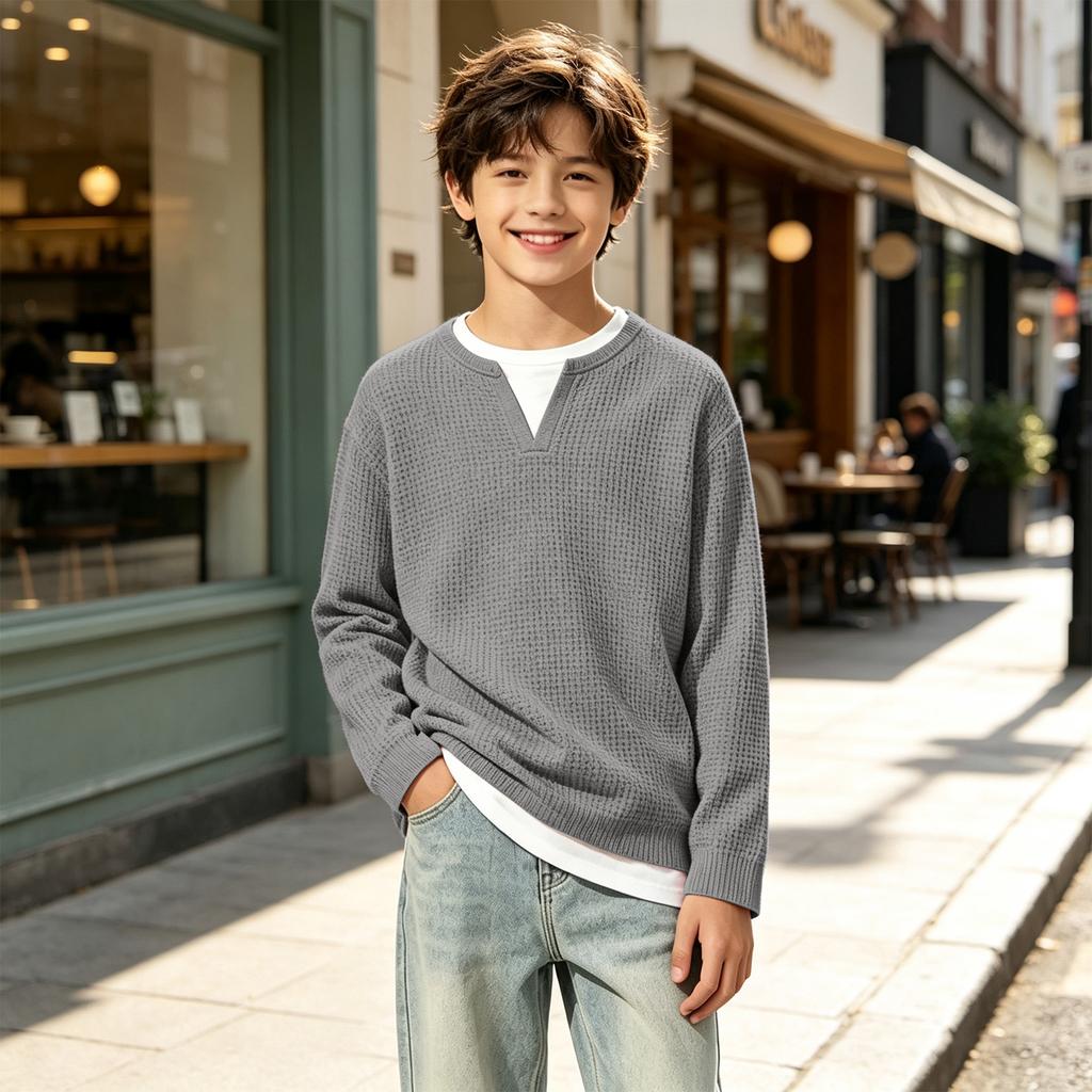 Kids Boys Girls Knit Long Sleeve Layering Color Casual Sweatshirt