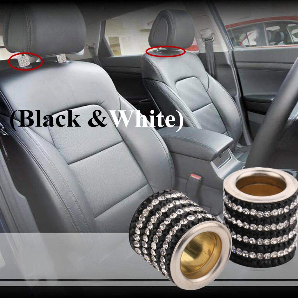 2PC Bling Crystal Headrest Collars Car Seat Ring Interior Decoration Black&White