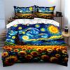 Van Gogh Starry Night Sunflowers Bedding Duvet Cover Set  (1*Duvet Cover 2*Pillowcases, Without Duvet Insert)
