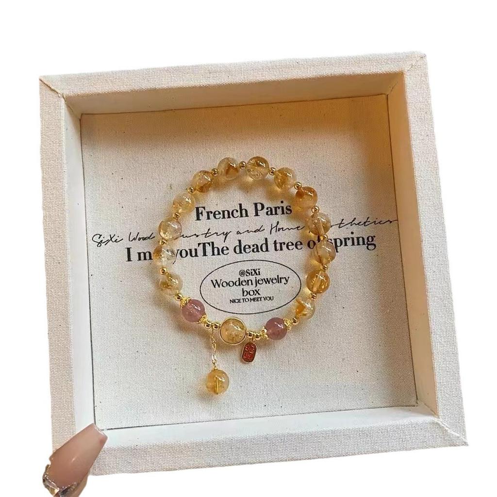 Natural yellow citrine crystal bracelet, niche design, cute and sweet style for women, a gift for a best friend