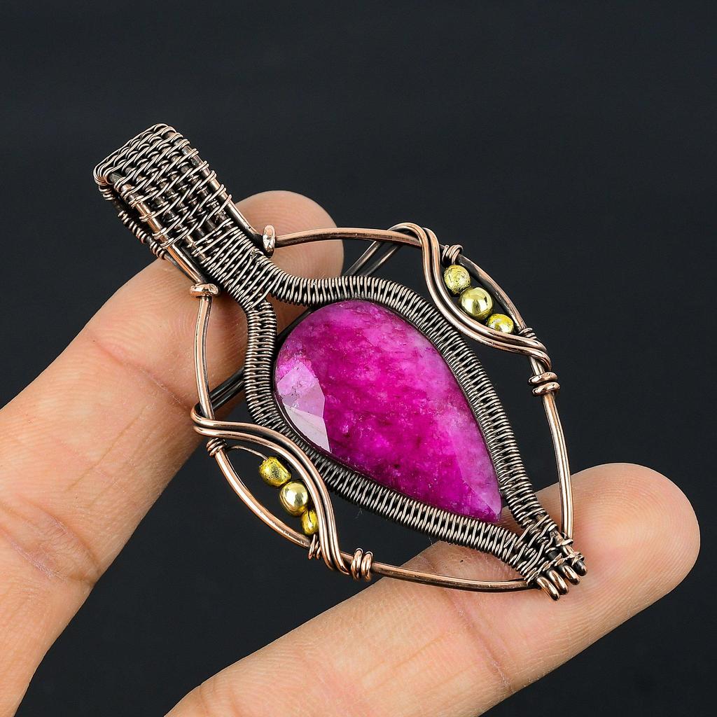Ruby Pendant Gemstone Jewelry, 999 Copper Wire Wrapped Handmade Pendant, Latest Design Jewelry