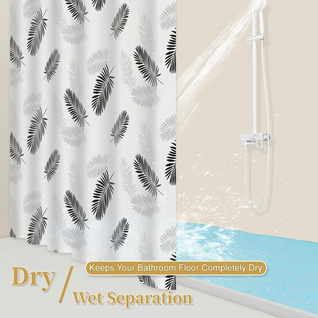 1pc Black Tropical Leaves Popular Shower Curtain Waterproof PEVA Botanical Bathroom Decor