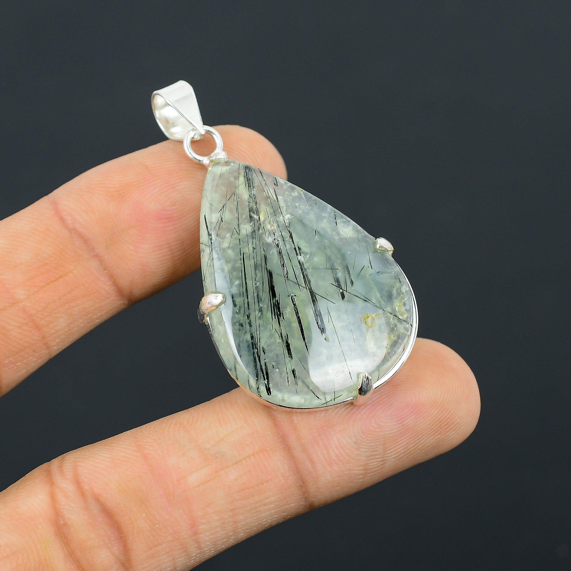 

Daughters Day Deal 925 Silver Moss Moss Prehnite Gemstone Wedding Boho Pendant