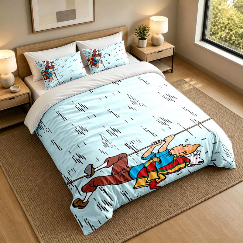 3Pcs Bedding SetTintin Soft Bed Sheet and Two Pillowcases Home Bedroom Decor