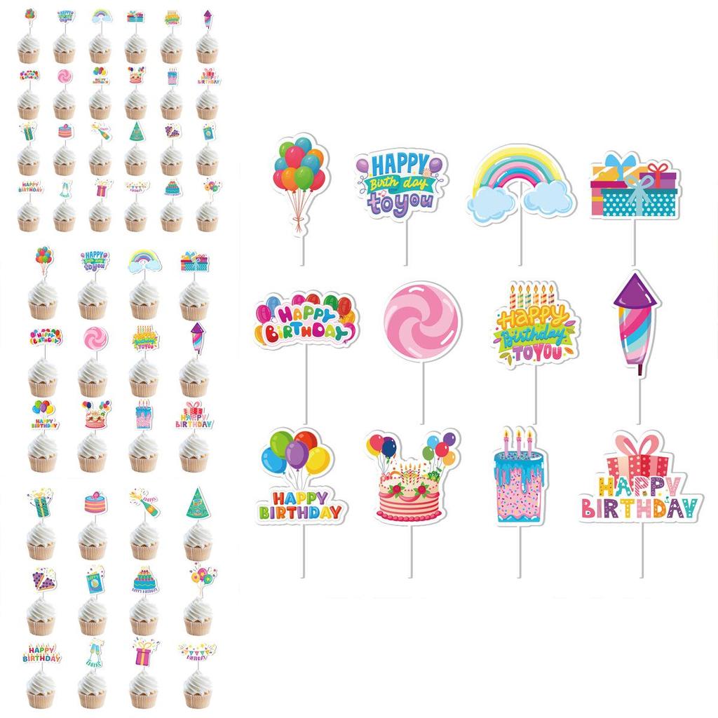 Birthday Cake Decorations With Paper Flags For Party Venue Setup Set Of 12