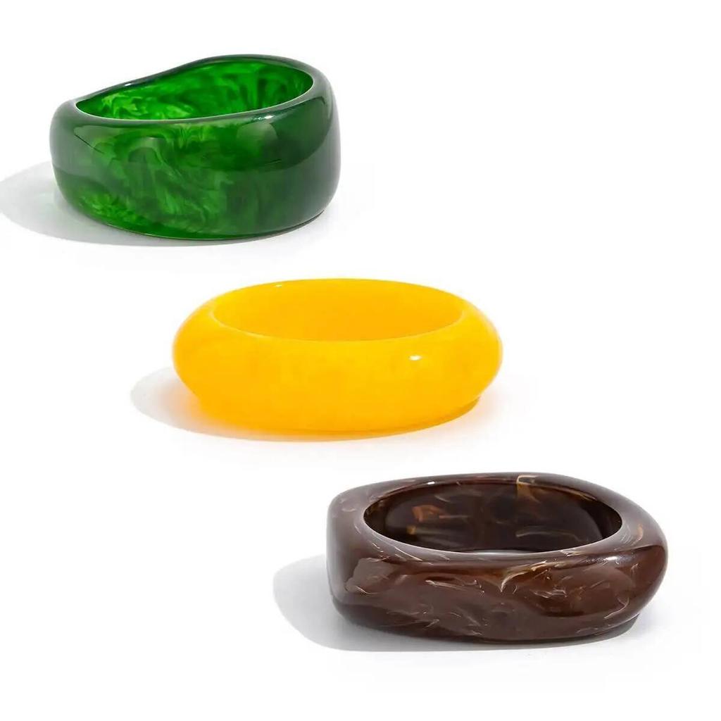 IngeSight.Z 3 Styles Vintage Irregular Geometric Resin Acrylic Bangles Women Punk Chunky Stacked Bracelets Pulseras Jewelry Gift