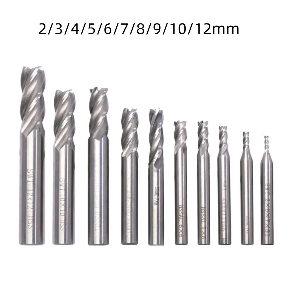 7/10Pcs 4-Flute Spiral End Mill Set High-Speed Steel CNC Milling Tools Wood Steel Milling