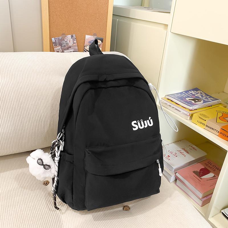 Urban Minimalist Nylon Student Backpack With Letter Print Design For College And School Use чёрный
