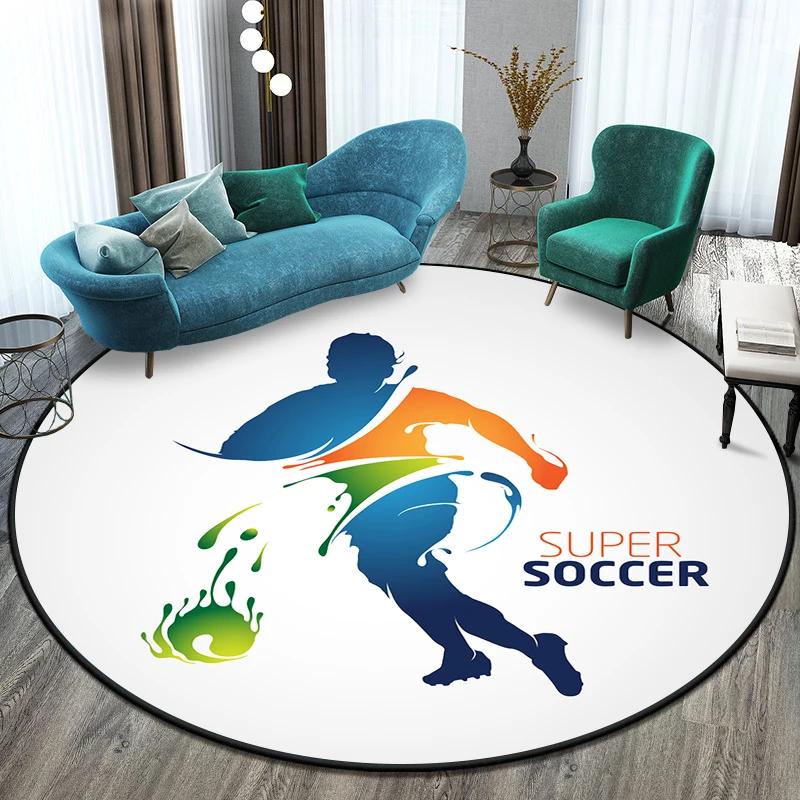 Fußball Fußballfeld Bedruckter Runder Teppich für Wohnzimmer Matte für Kinder Bodenteppich Yogamatte Schlafzimmer E-Sport Stuhl Rutschfeste Matten