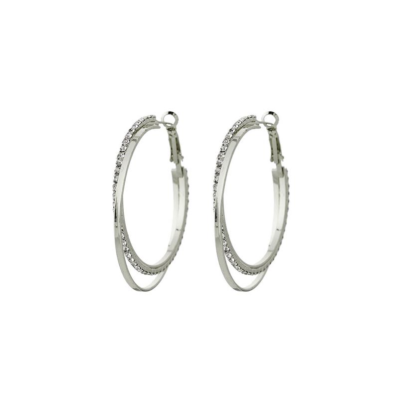 New Trend Women's Hoop Earrings Rhinestone Twisted Circle Round Big Exaggerated Loop Earrings Punk Hiphop Female Ear Jewelry