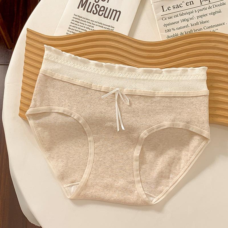 French Style Women Mid Waist Antibacterial Combed Cotton Ladies Panties
