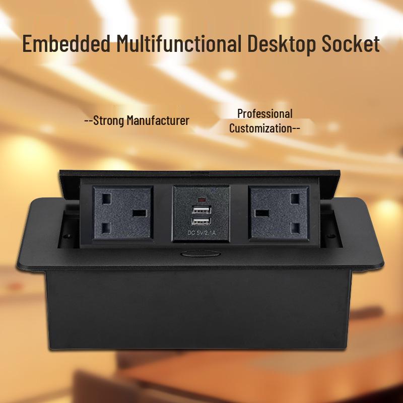 Pop-up UK Standard Desktop Multimedia Power & USB Socket for Conference Tables