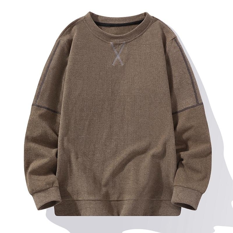 New Autumn and Winter Double-sided Striped German Velvet Men's Round Neck Warm Sweatshirt In Winter Plus Velvet Thickened Base Pullover Sweatshirt