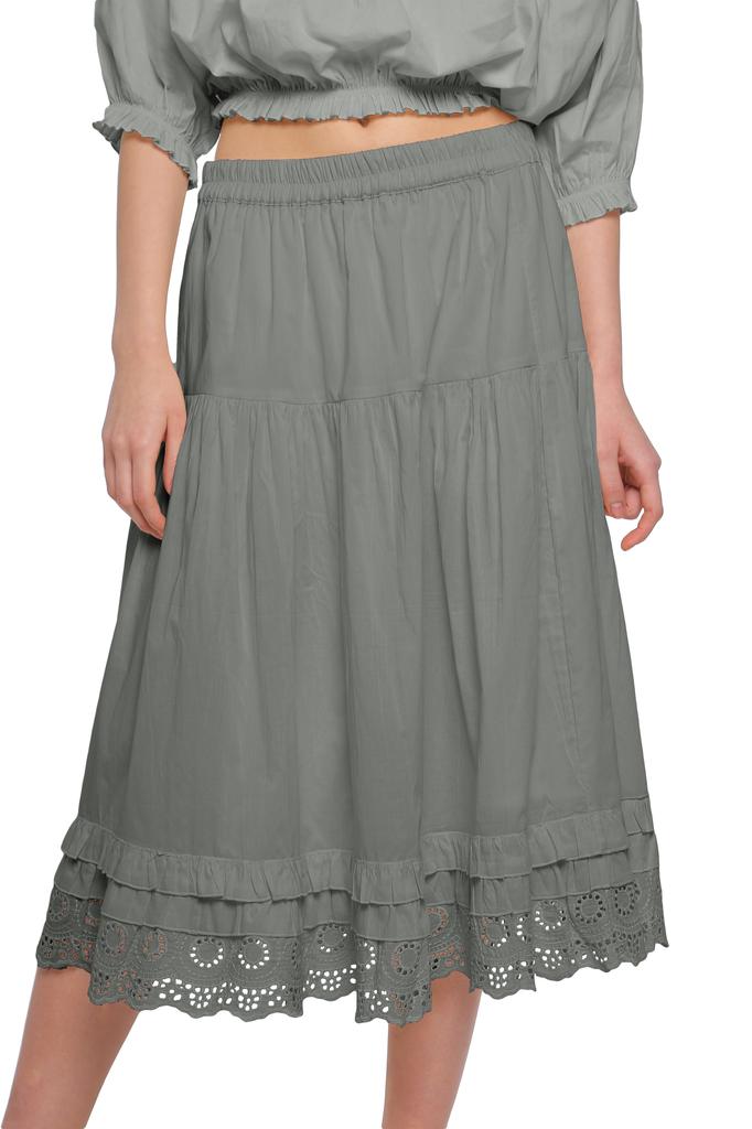 Moomaya Solid Skirts For Women Knee Length Cotton Flared Girls Skirt