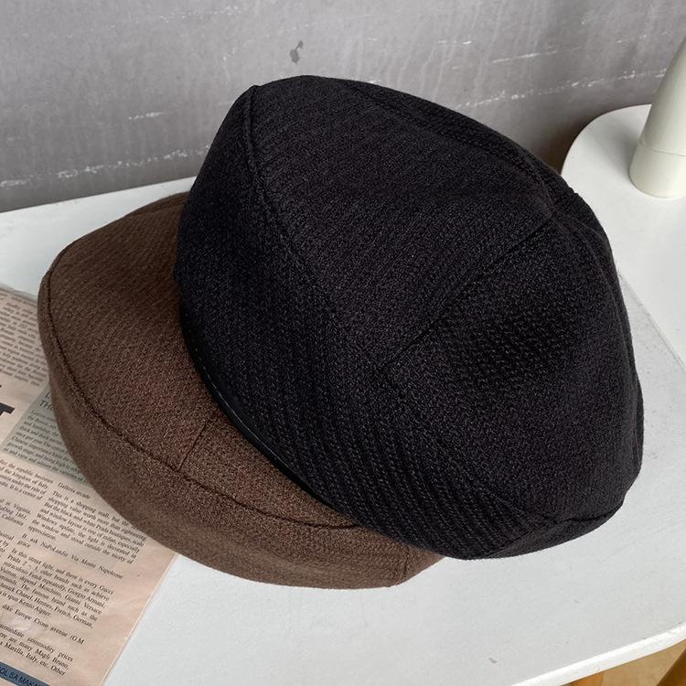 Black Beret Female Corduroy Leather Brim Foreign Artistic Artist Hat Pumpkin Hat Shows Small Trend