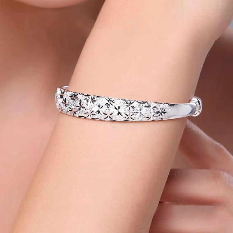 Original 925 Silver Charms Bangles For Women Luxury Design Sparking Gypsophila Star Bracelets Party Wedding Jewelry