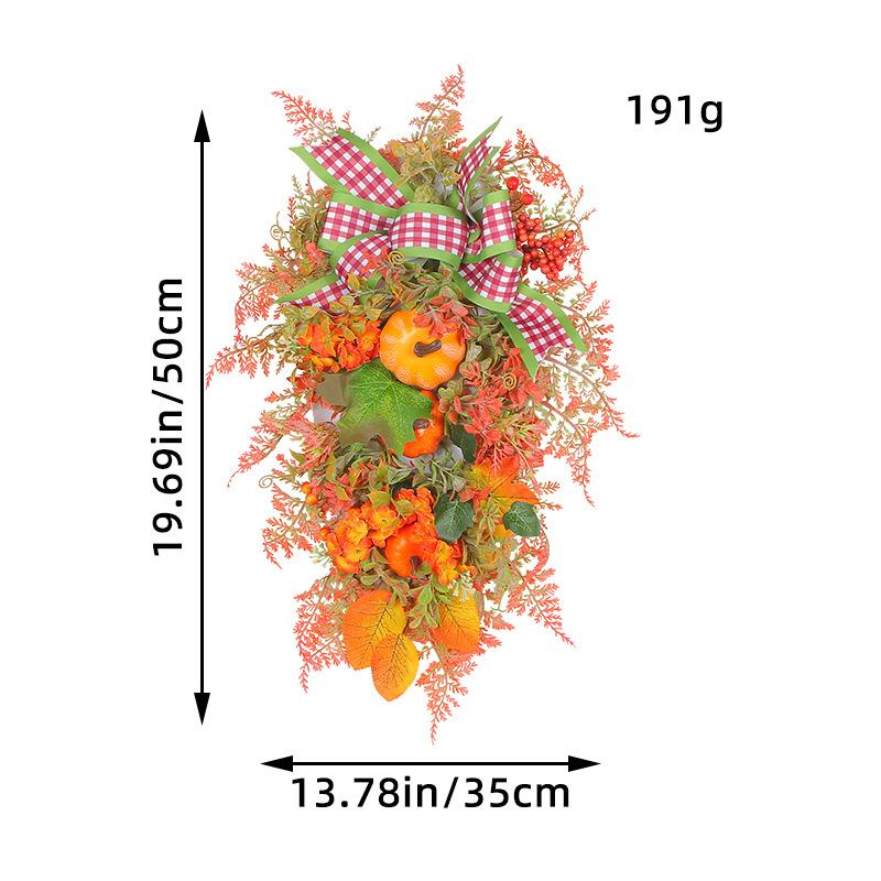 35x50cm Harvest Festival Decorative Wreath, Front Door Garland, Thanksgiving Festival Pumpkin Bow Hanging