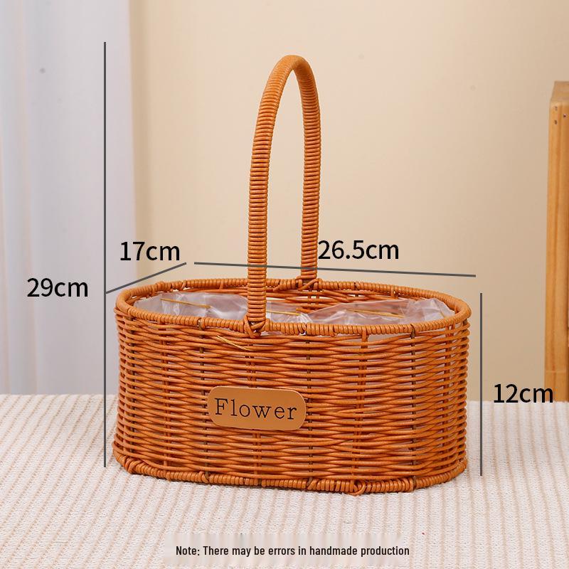 Imitation Rattan Woven Flower Basket: Handheld Arrangement, Living Room Decor, Photography Prop, Picnic, Pastoral, Flower Girl, Souvenir.