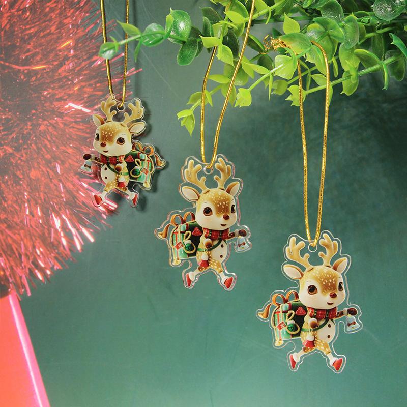 2D Christmas Pendant Acrylic Flat Sleigh Snowman Socks Xmas Tree Elk Santa Claus Hanging Ornaments New Year Party Decorations