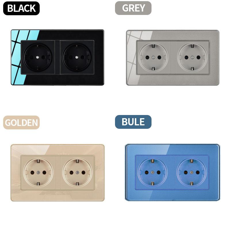Tempered Glass Wall Switch Socket EU UK US FR RU Standard 86x86mm Crystal Panel 1/2/3/4 Gang USB RJ45 TV Power Outlet Panel Kit