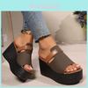 Summer Womens One Word Slides With Thick Pu Upper And Rubber Sole For Casual Wear