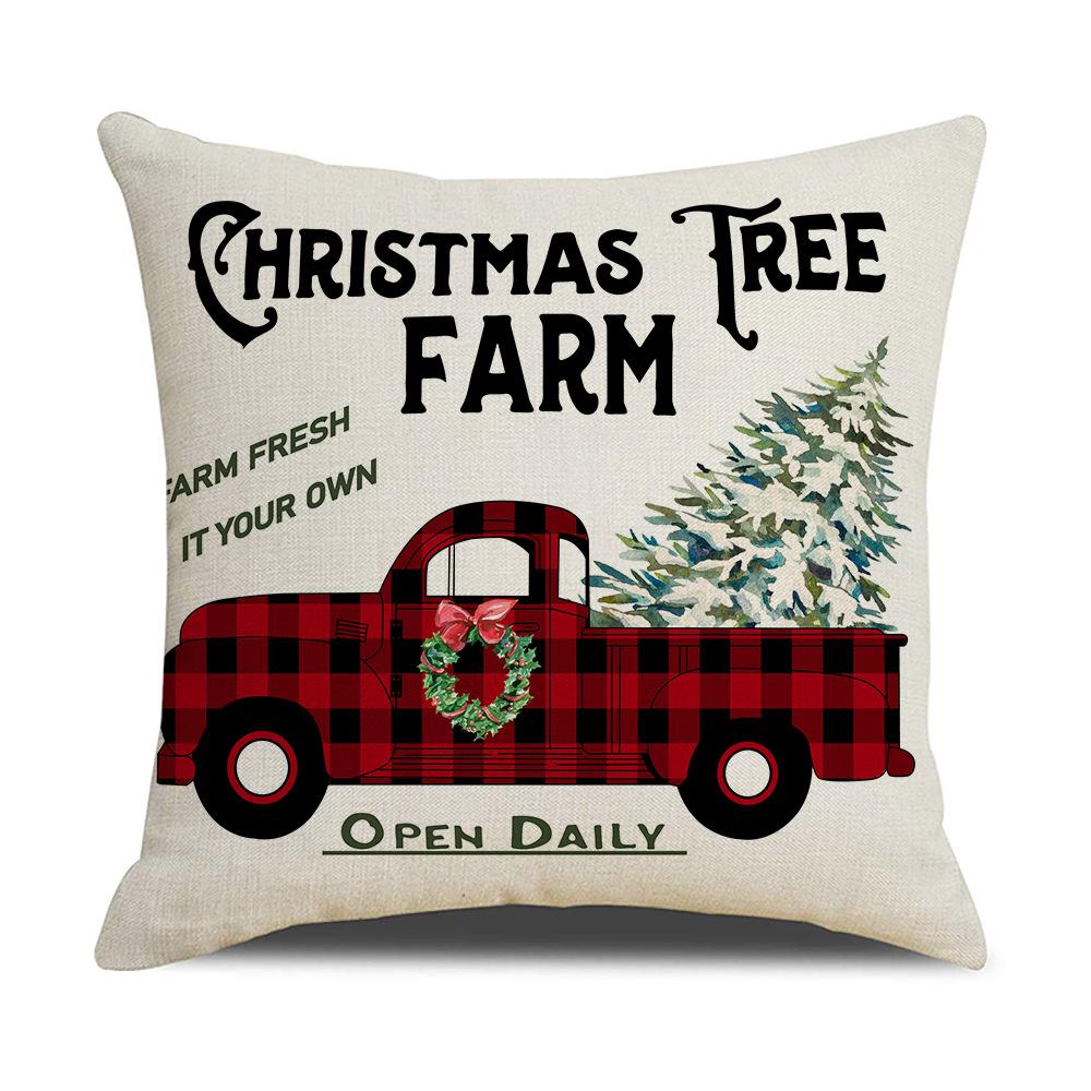 Red and Black Christmas Throw Pillow Cover Linen Print Christmas Elk Sleigh Pillow Sofa Cushion Cover