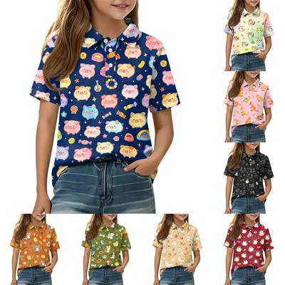 Kids Casual Short Sleeve Polo Shirt Animal Print Lightweight Soft Fabric Breathable Summer Top for Boys Girls