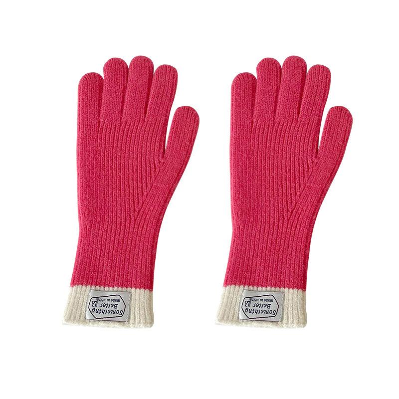 Gants cinq doigts tactiles à assortir les couleurs pour femme automne et hiver version coréenne tous sports de plein air cyclisme chauds et froids tricotés