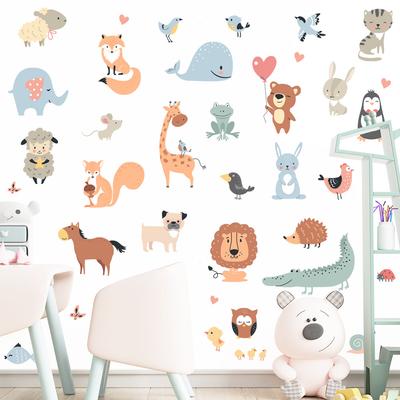 Cartoon Animals Wall Stickers for Baby Kids Room Children Bedroom Giraffe Elephant Decals Home Decor Wallpaper