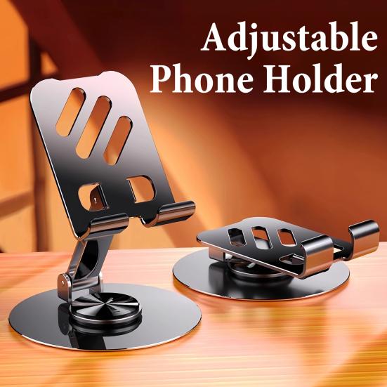 Metal Phone Stand, Foldable 720-degree Rotating Desktop Tablet Holder, Heavy Duty Universal Cradle with Charging Port