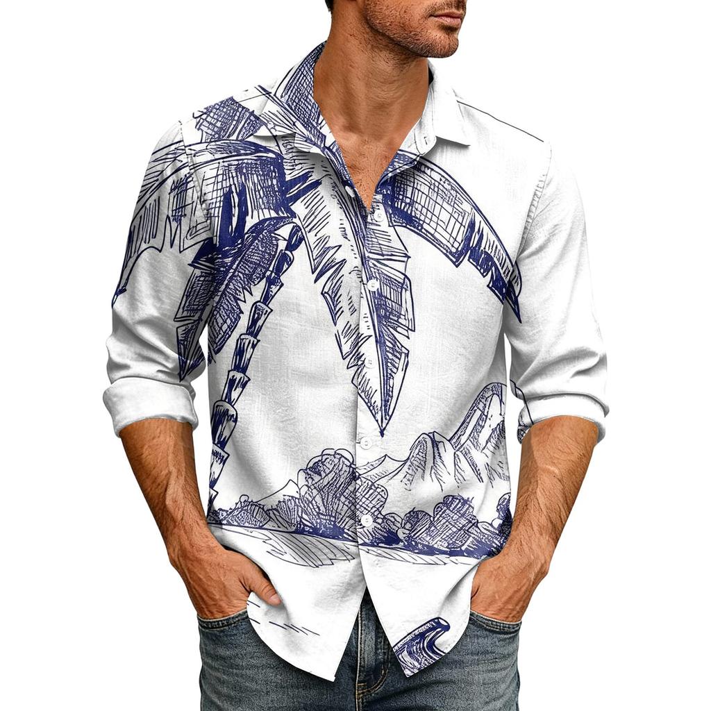 Hawaii Print - Men's Casual Long-Sleeved Shirt