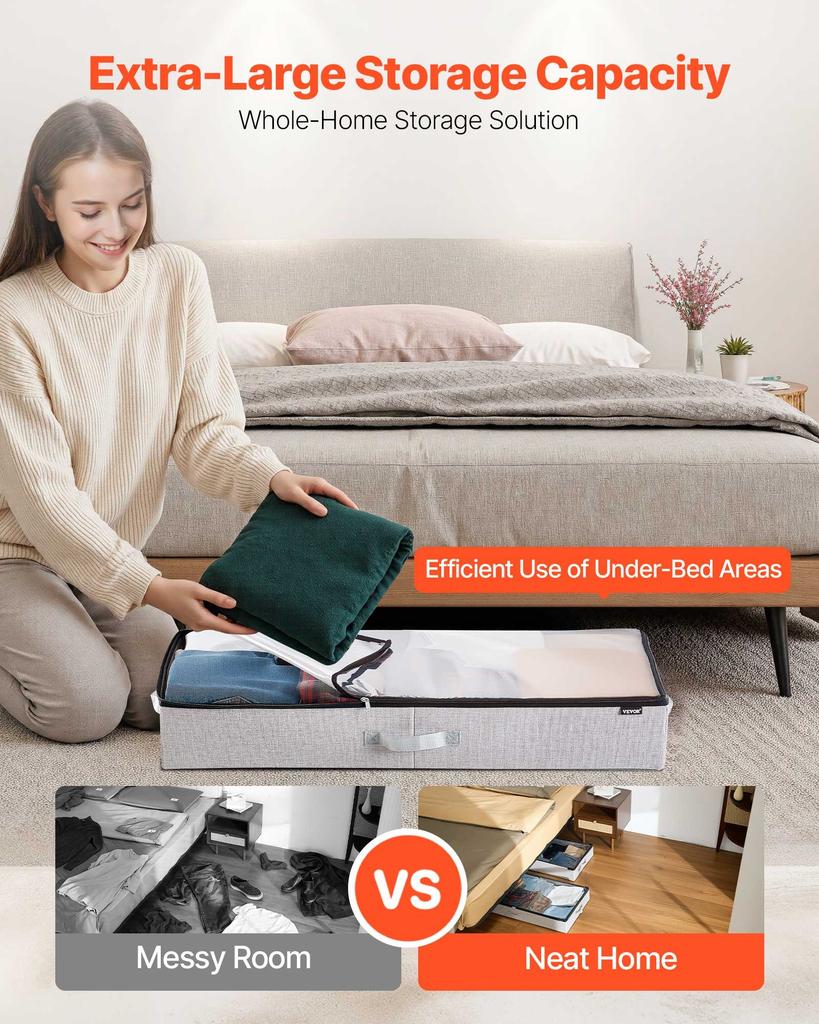 VEVOR Under Bed Storage with Clear Lids, 850 x 430 x 120 mm, 45L Large Underbed Clothes Storage Containers