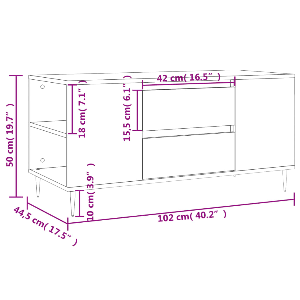  Coffee Table, Black, 102x44.5x50 Cm, Wood-based Material
