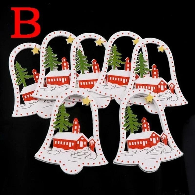 1 Set Christmas Tree Hanging Ornaments Wooden DIY Pendant Bells Santa Claus New Year Decor Christmas Home Party Decor Supplies