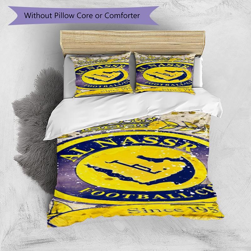 Al-Nassr Football Club Crest Printed Pattern Duvet Cover Set – includes 1 duvet cover and 2 matching pillowcases Bedroom decor Christmas gifts