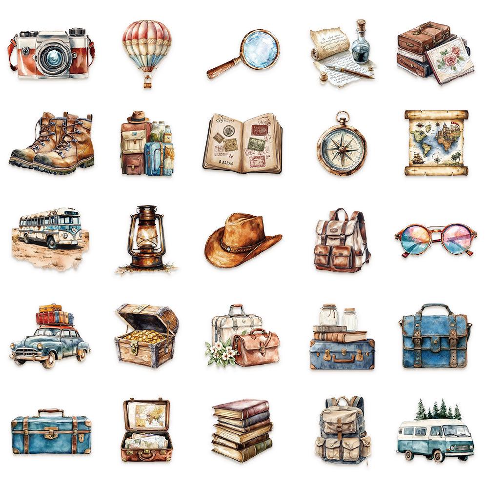 50 Retro Travel Stickers: Waterproof, Decorative Stickers for Journals, Diaries, Phones, Guitars, Skateboards, Computers, and Water Bottles.