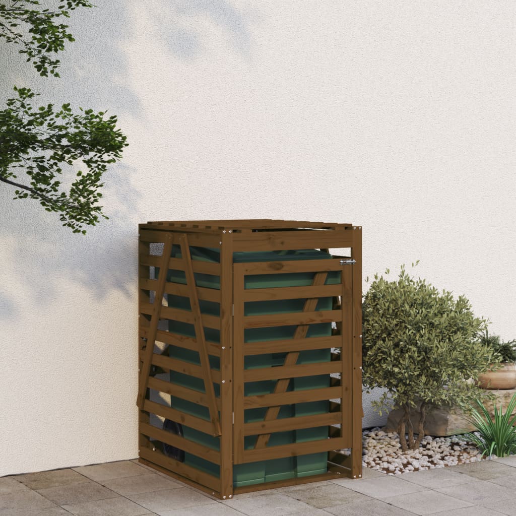 Waste Bin Enclosure Honey Brown 84 x 90 x 128.5 cm Solid Pine Wood
