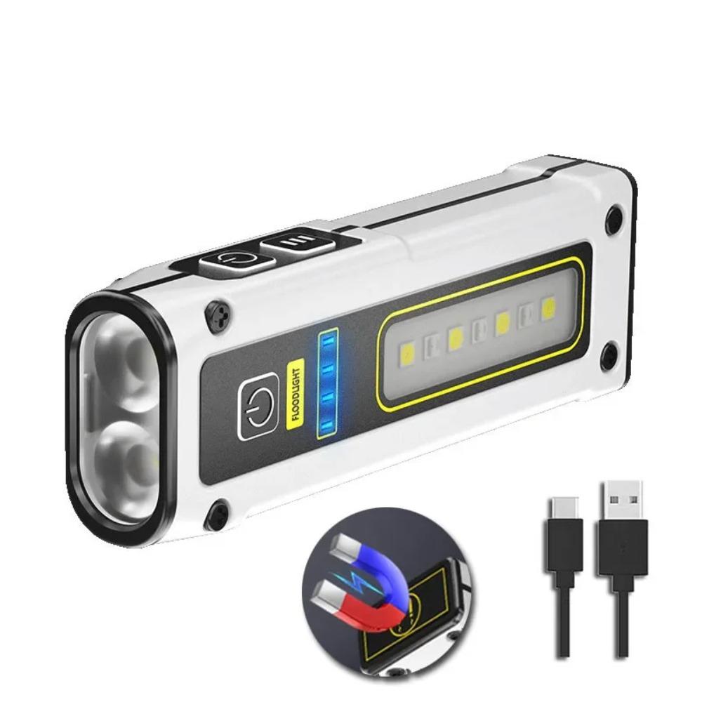 Portable Mini LED Flashlight, Type-C USB Rechargeable Torch with Built-in Strong Magnet, Waterproof Work Light for Outdoor Camping Fishing Emergency