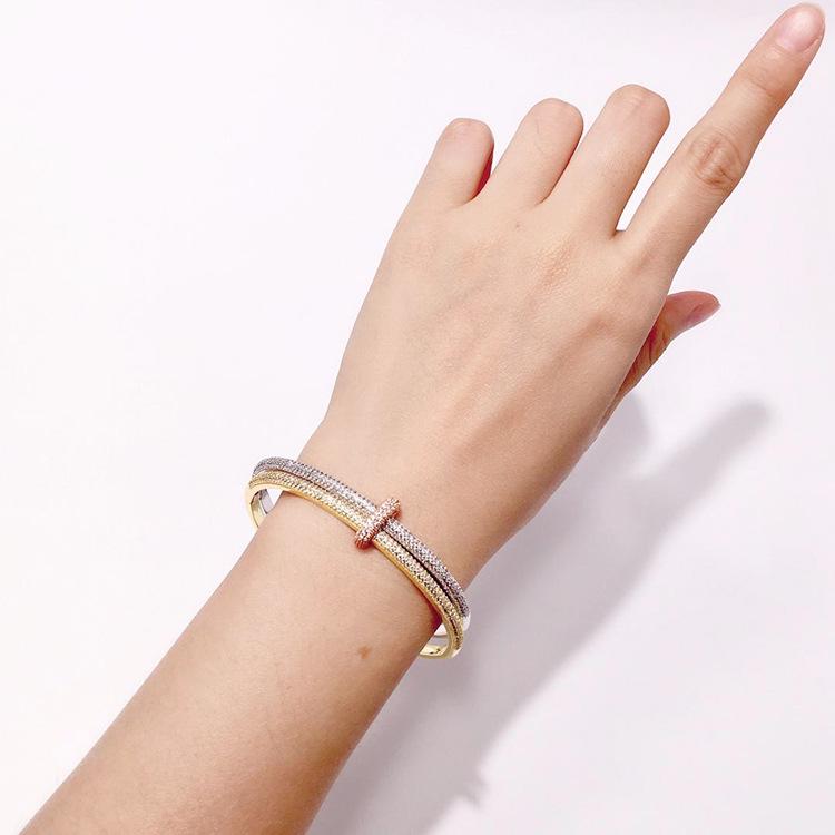 Diamond-Studded Double-Circle Detachable Double-Ring Bangle - High-End European & American Fashion for Women