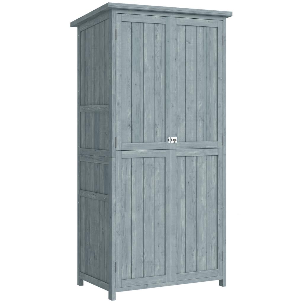 Garden Cabinet Wood Weatherproof Tool Shed with Double Door Magnetic Closure for Garden Terrace 85 X 54 X 170 Cm Gray