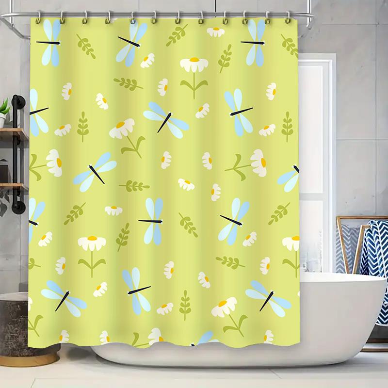 

Delightful Garden Shower Curtain Blue Dragonflies White Flowers Print Waterproof Fabric For Bathrooms Decorations In Various Siz W60H190(CM)-1 Pcs