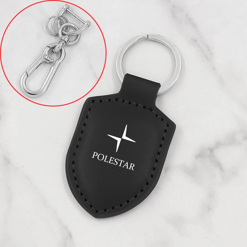 Carbon Fiber Texture Leather Keychain for Polestar 1/2/3/4 - Men's & Women's Shield Buckle Pendant