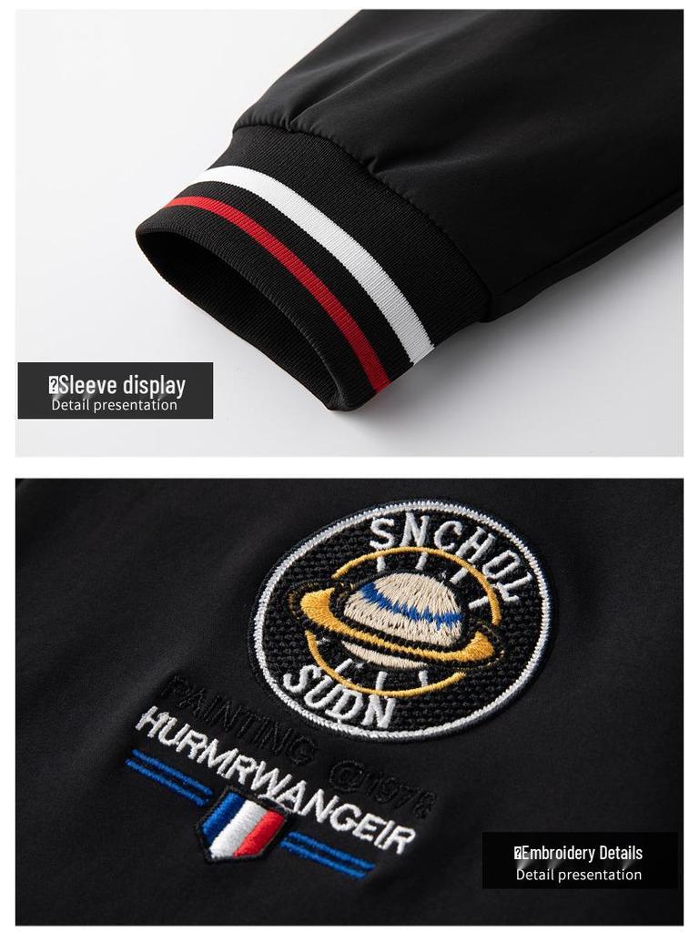 Men's European Style Loose Fit Embroidery Jacket, Plus Size, Spring/Autumn Casual Outerwear.