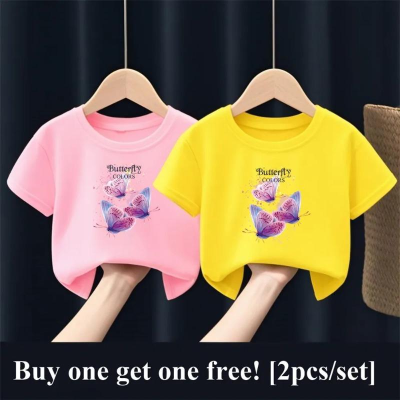 

2 шт./уп. Фиолетовая футболка с бабочкой для девочек, Детская мода, Короткий рукав, Наряд для сестер, Топы для лучших друзей детей, Футболка 150