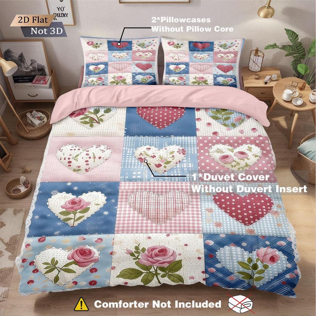 Temu Brushed Red Heart Bedding Set - Duvet Cover & Pillowcase